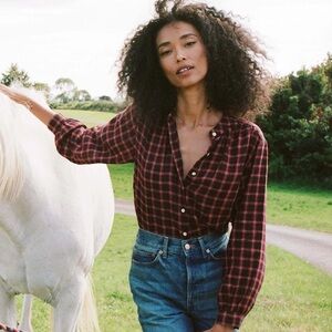 NWT Doen Breena Top XXS in Rouge Countryside Plaid